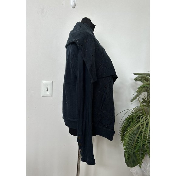 NWT BIYA JOHNNY WAS Black Embroried Open Front Slouchy Long Sleeve Cardigan Sz L - Picture 3 of 6